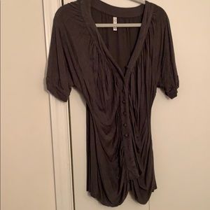 Gray short sleeve button down blouse